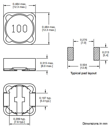 機械図面 - Vishay / Dale IFDC-5050HZシールドSMDパワーインダクタ